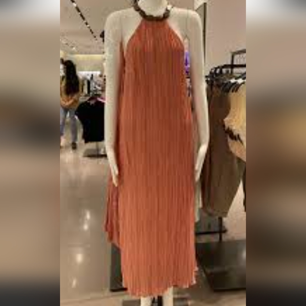 Zara Terracotta Maxi Dress With Wood Neck
